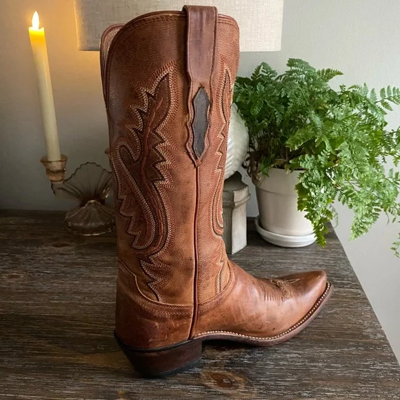 Luchesse Mad Dog Madras Goat Leather Western Cowboy Cowgirl Boots Womens 7 Tan - Picture 14 of 15
